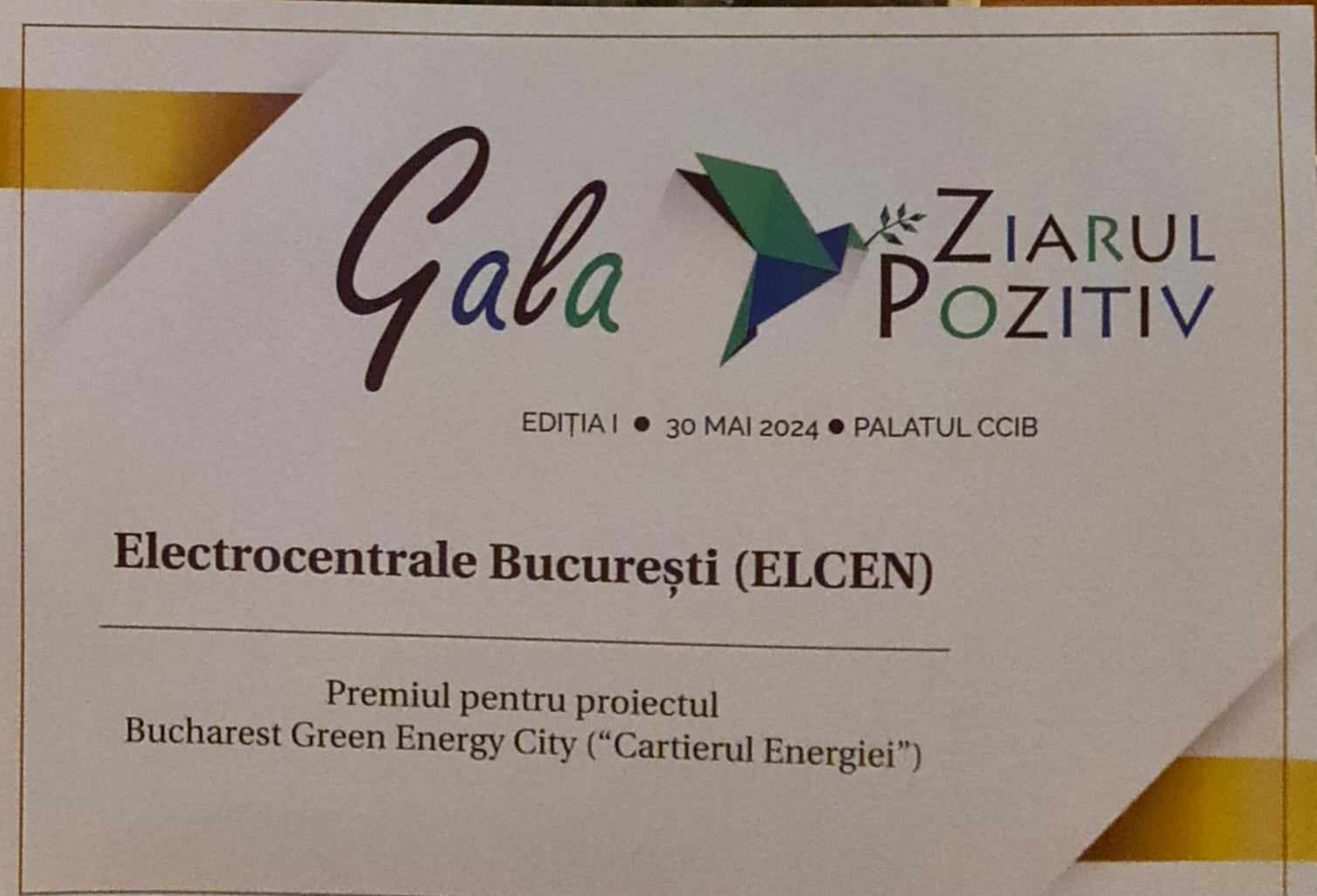 ELCEN a primit premiul pentru Bucharest Green City – Cartierul Energiei